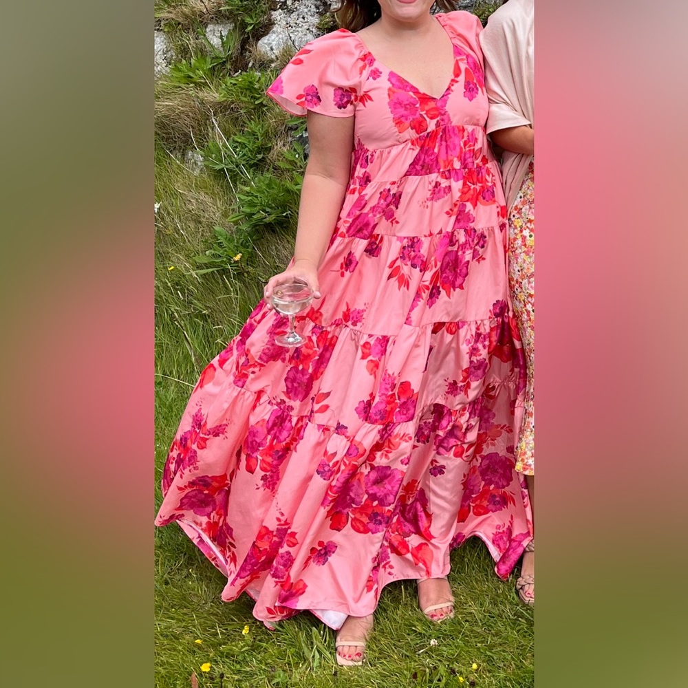 Pink floral vneck maxi dress
